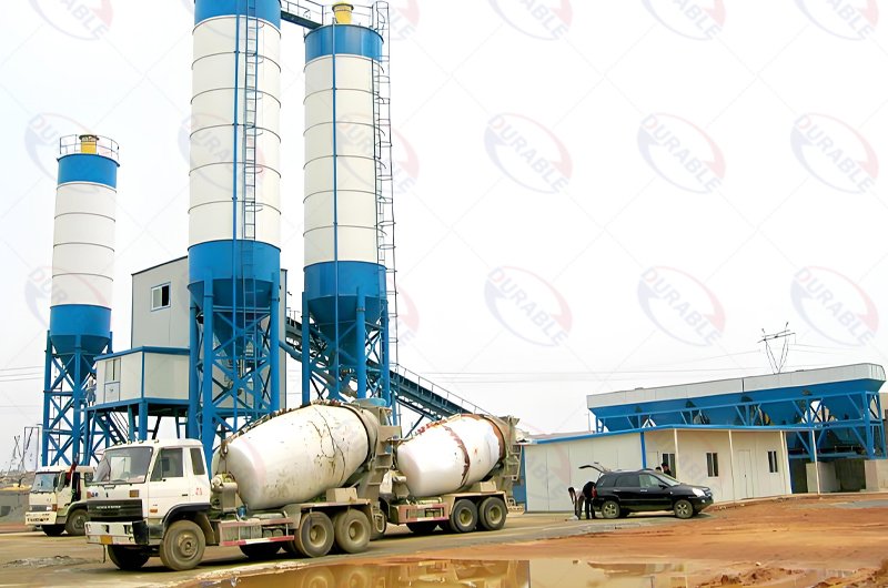 Concrete mixer truck at construction site