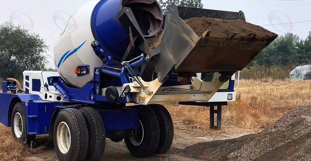 Self-loading-concrete-mixer-working-site