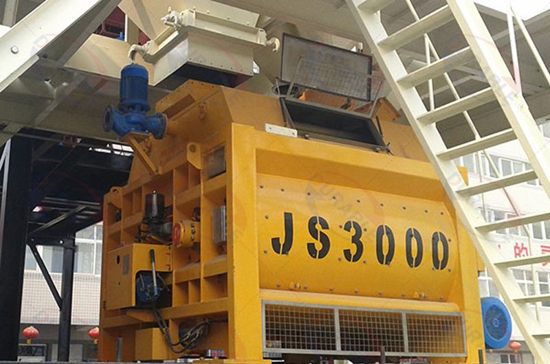 Twin shaft concrete mixer working site