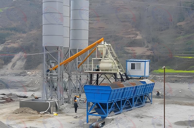 Twin-shaft concrete mixer working site