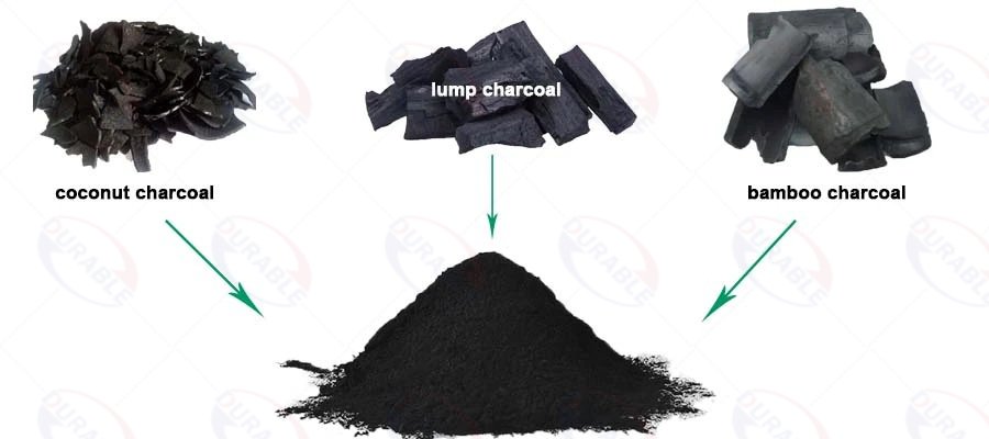 Charcoal crusher before and after crushing
