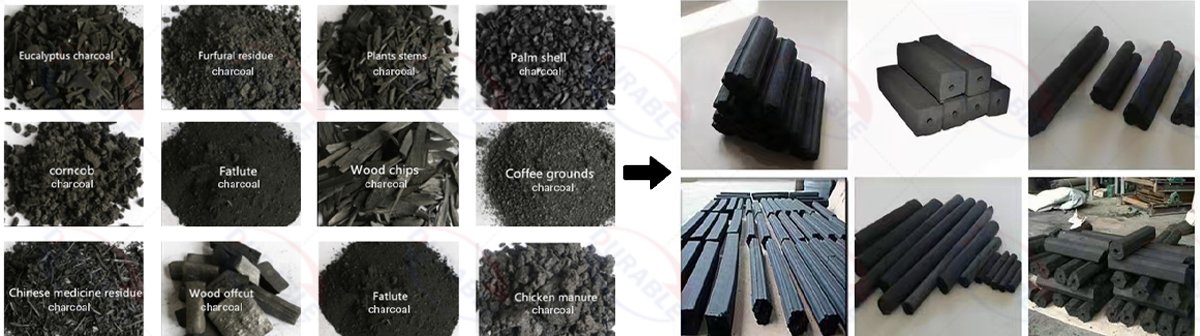 Raw materials and finished briquettes
