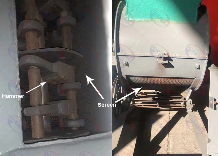 Screen and hammers for charcoal crusher