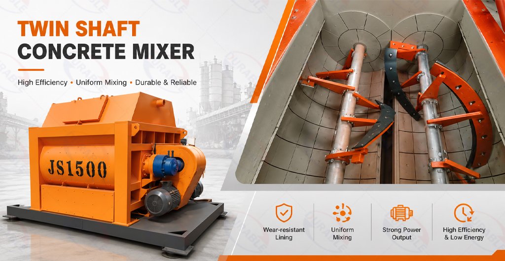 Twin shaft concrete mixer internal structure