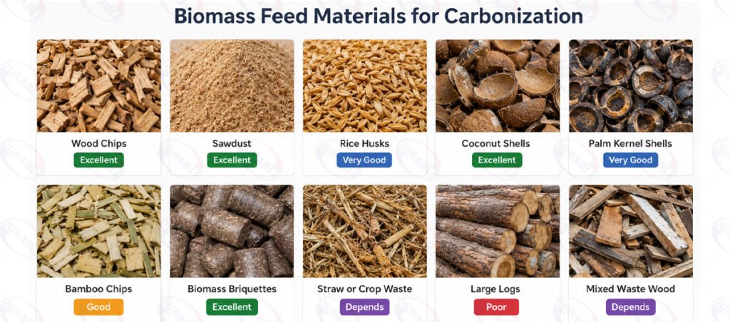 Biomass materials for square carbonization furnace