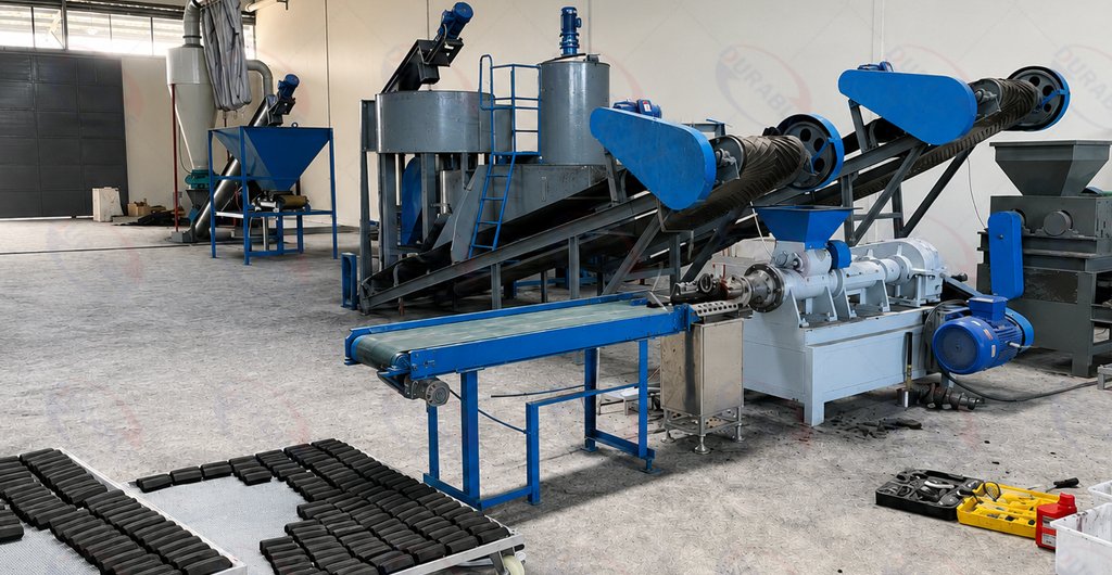 Industrial charcoal making machine in operation
