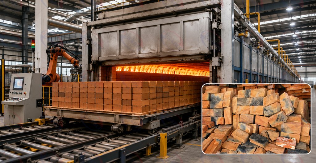 Clay brick firing defects caused by uneven kiln temperature