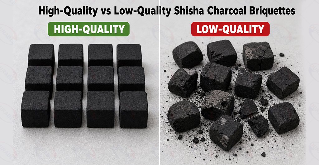Comparison of high-quality and low-quality shisha charcoal briquettes