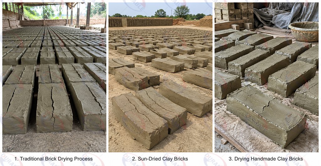 Cracked warped clay bricks