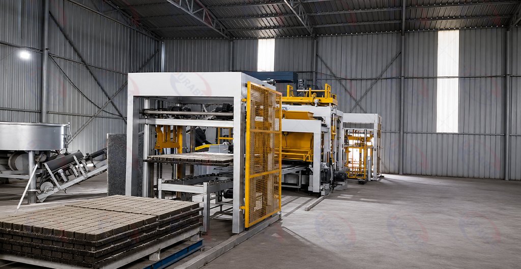 Modern concrete block factory operating with high production efficiency