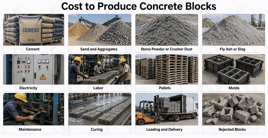 Production cost of concrete bricks