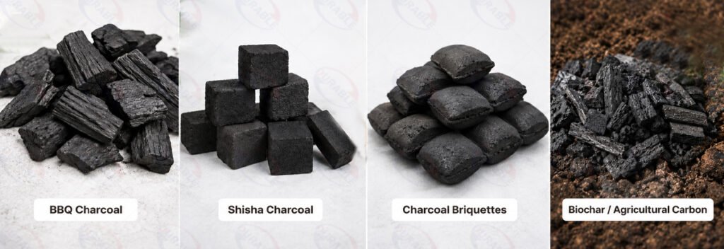 Production of different types of charcoal