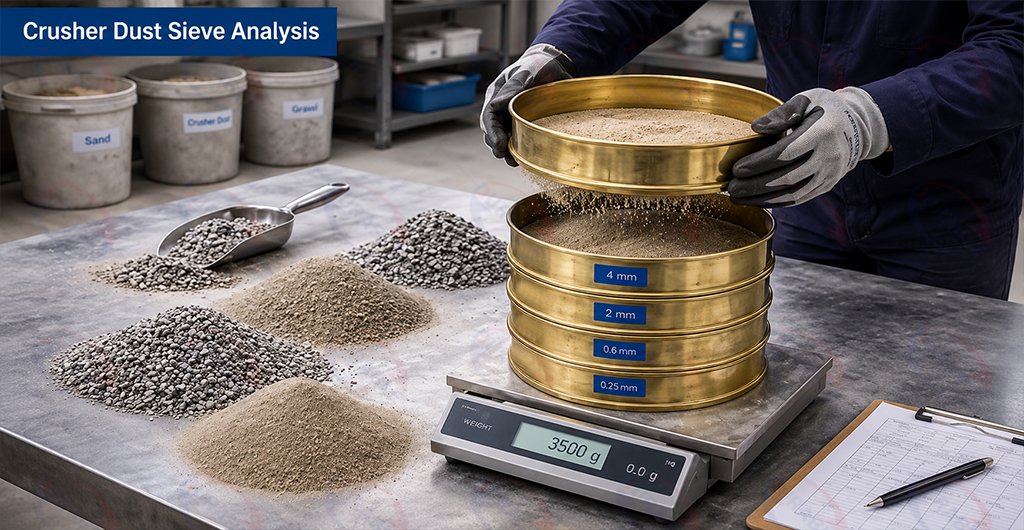 Sieve analysis for crusher dust used in concrete block production