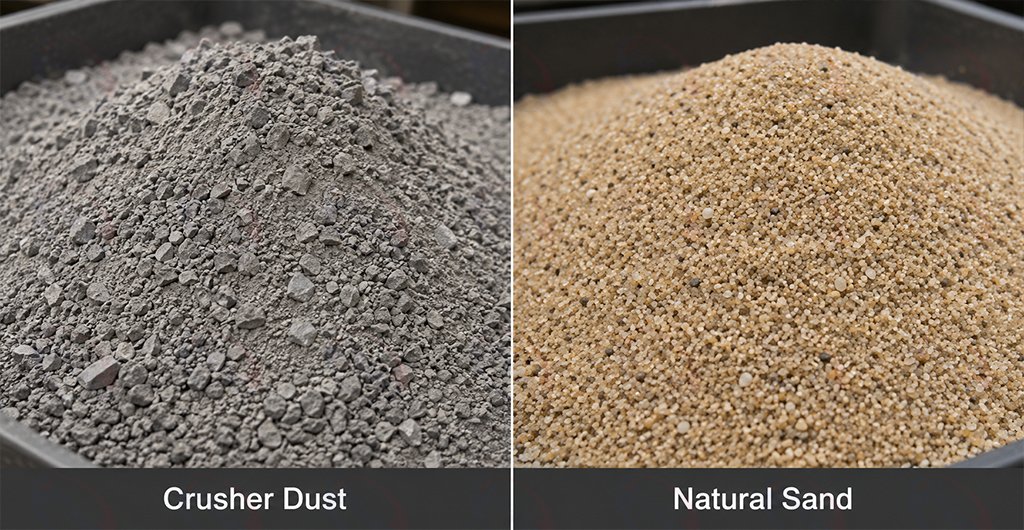 Particle comparison between crusher dust and natural sand