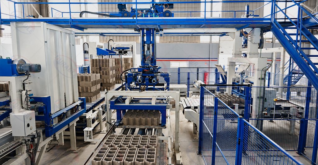 Efficient concrete block factory production flow and line balance
