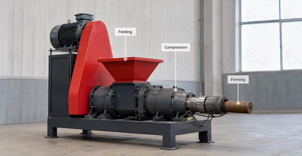 Biomass briquette machine compression and forming process