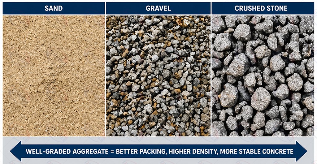 Aggregate grading comparison for consistent concrete production