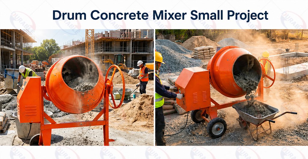 Drum concrete mixer used for small residential construction