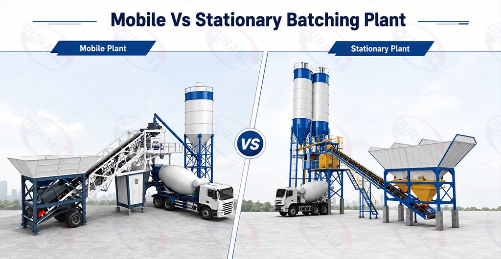 Mobile and stationary concrete batching plant project comparison