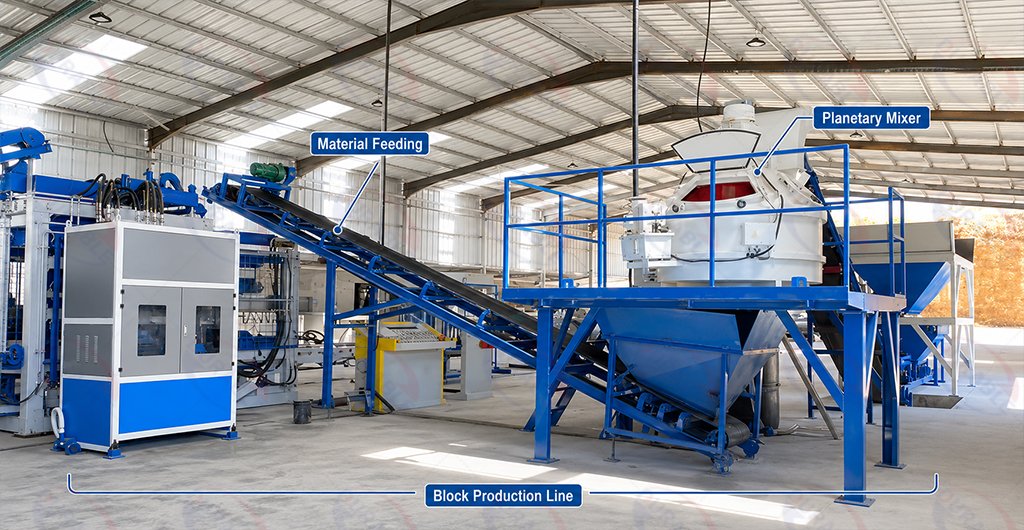 Planetary concrete mixer producing material for pavers and precast products