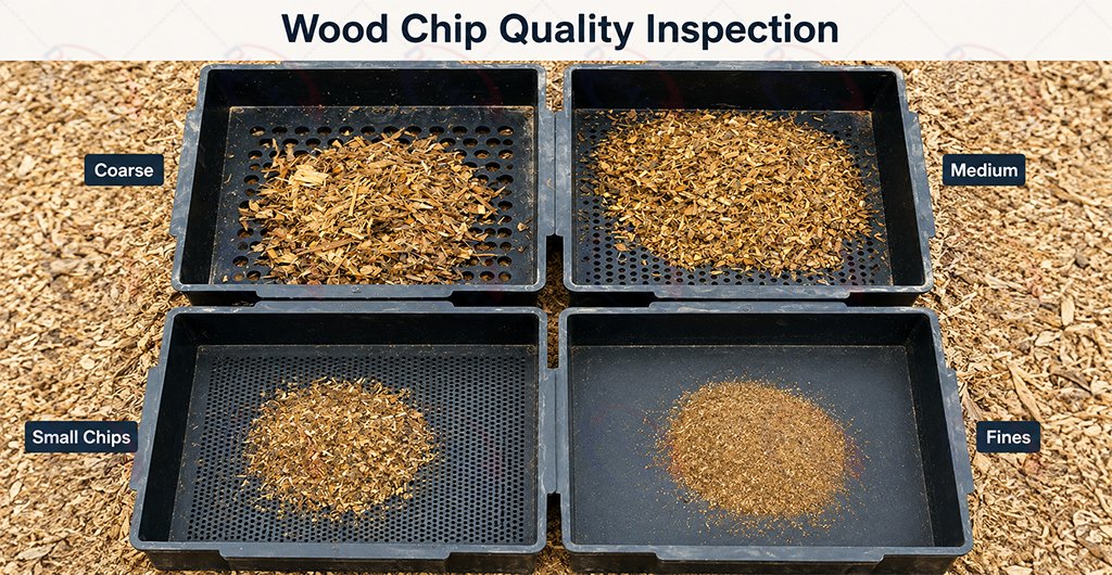 Wood chip size and quality inspection for biomass production
