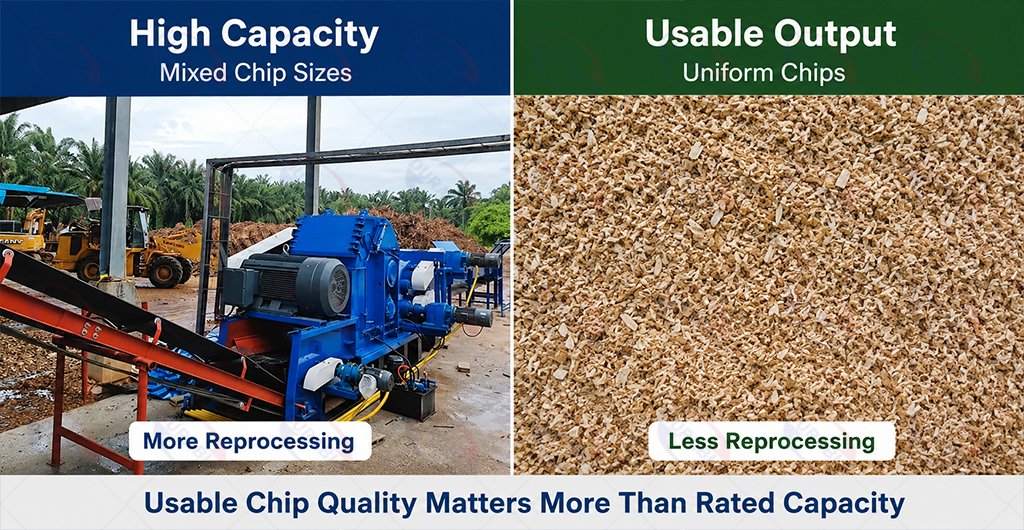 Wood chip size and uniformity compared with chipper production capacity