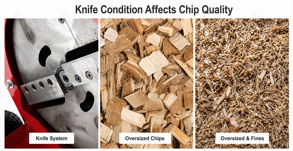Chipper knife condition affecting wood chip quality and size